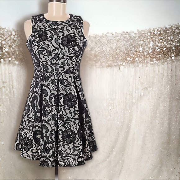 HS Heart Soul Black Lace Over Champagne Fit and Flare Dress (small) - Picture 2 of 13